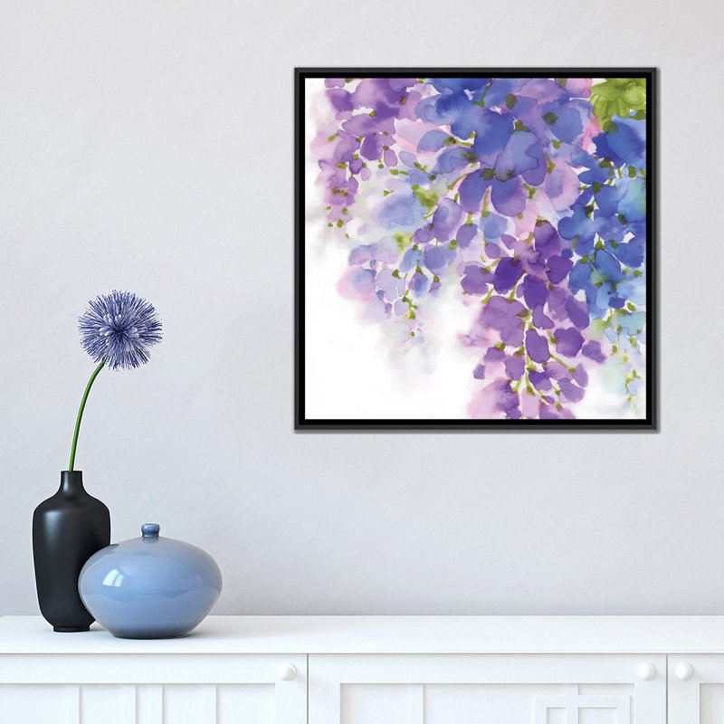 «Wisteria I», reproduction sur toile, H 18 po x l 18 po x P 1,5 po, Toile avec cadre noir, Pas de tapis
