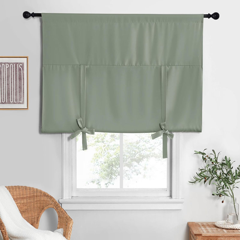 Blackout Thermal Insulated Short Curtain Tie Up Shade for Small Window, Window Valance Balloon Roman Blind (Rod Pocket 1 Panel)
