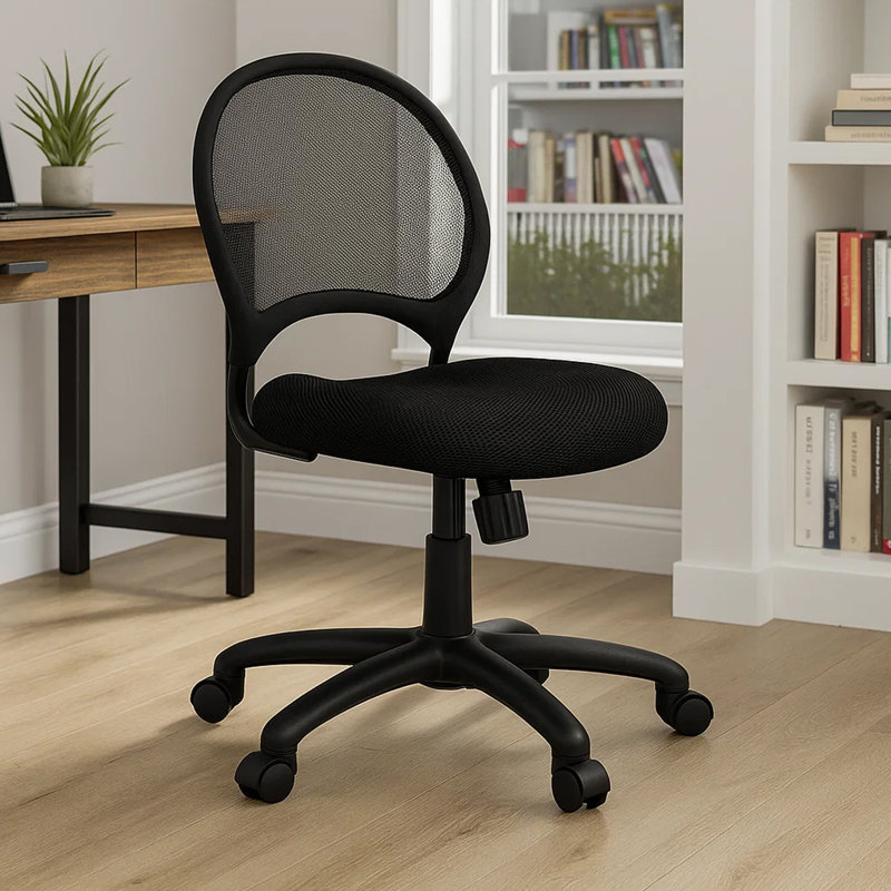 Chaise de bureau sans accoudoirs Lene, filet noir respirant, siège réglable