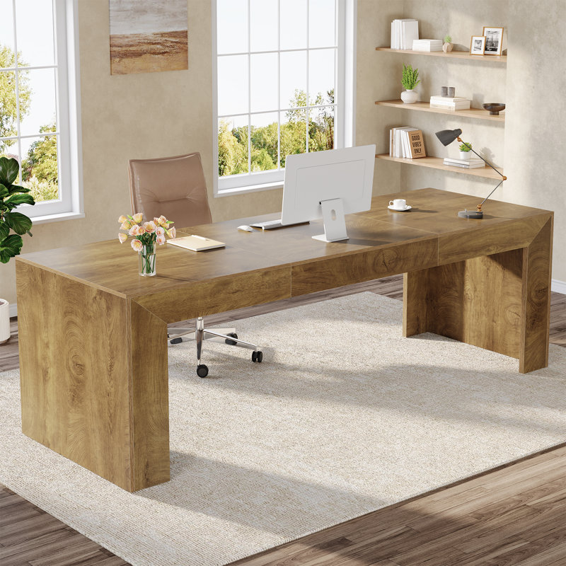 86.6-Inch Long Computer Desk, Brown
