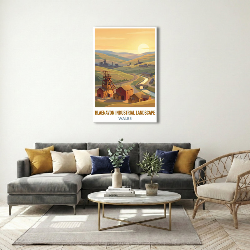 Blaenavon Industrial Landscape, Wales - Sunlit Valleys And Coal-mining Romance Travel Poster. Giclee Print On Wrapped Canvas. Wall Art, Home Decor - Historic Sites & Ruins, Wales - Wrapped Canvas Print