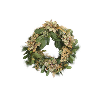 Green and Gol Wreath with Jeweled Poinsettia