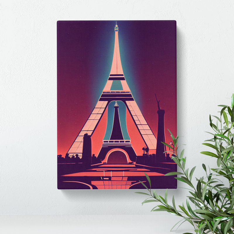 Eiffel Tower Art Deco No.3 - Wall Art, 50cm H x 35cm W x 3cm D, Wrapped Canvas