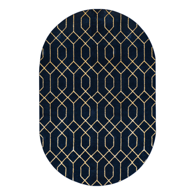 Tapis bleu marine et doré Glam, Ovale 5 pi 3 po x 8 pi