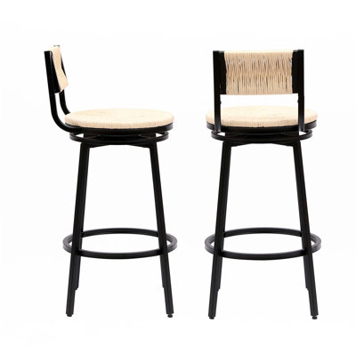 Ensemble de 2 tabourets de bar rotatifs tissés à la main avec dossier en corde de papier