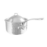 Mauviel M'elite Hammered 5-Ply Sauce Pan With Lid, Cast Stainless Steel Handles, 2.6-Qt