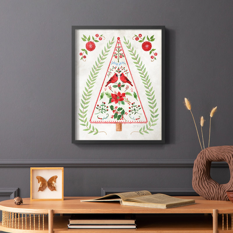 «Christmas Folk Tree», reproduction encadrée - bois massif, Noir, H 28 po x l 22 po