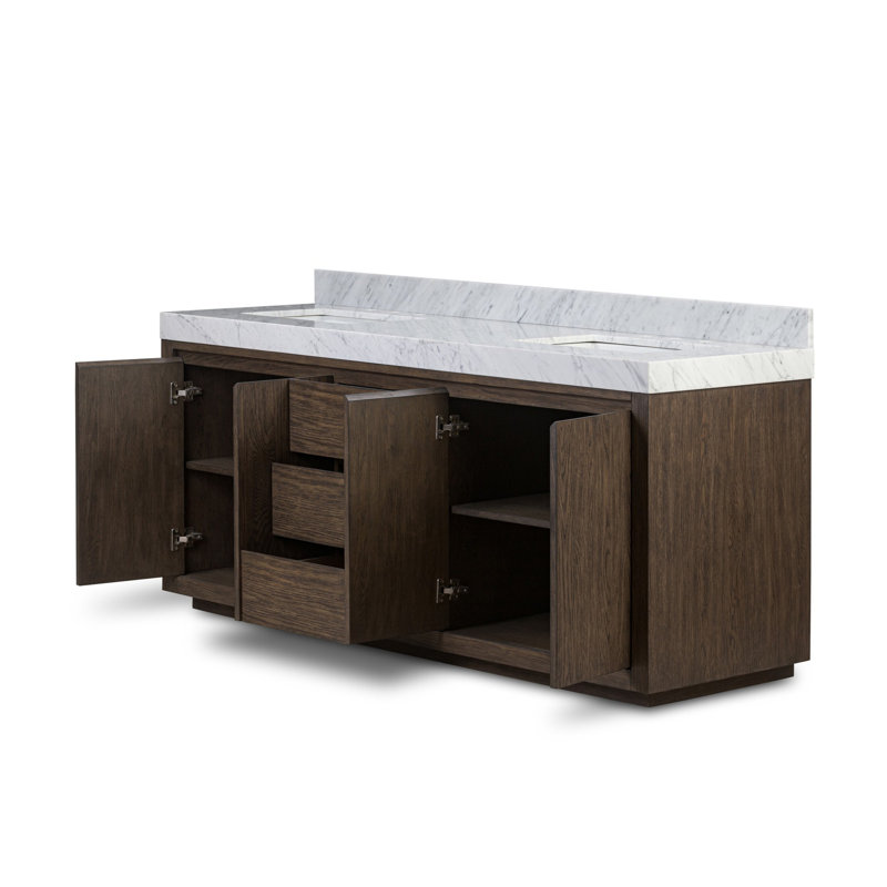 Everett Double Vanity-Satin Light Wash Oak, Satin Espresso Oak Veneer