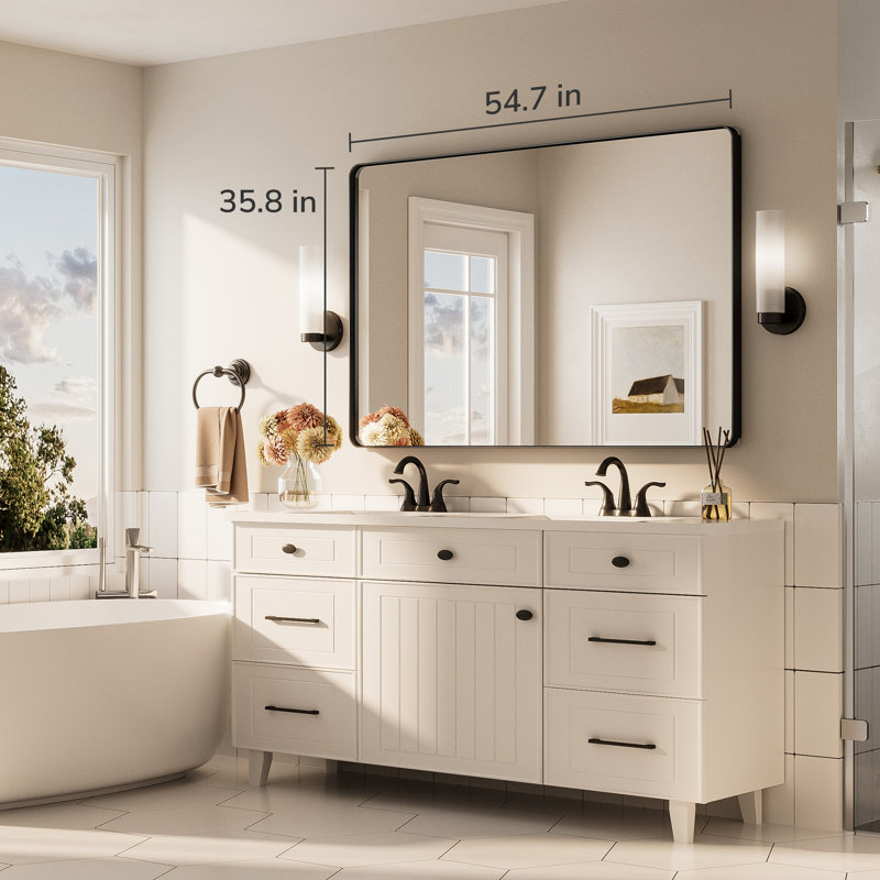 Miroir de salle de bain avec cadre en alliage d'aluminium de 1,2 po d'épaisseur, miroir mural avec verre trempé, miroir décoratif pour entrée, salle à manger, chambre à coucher