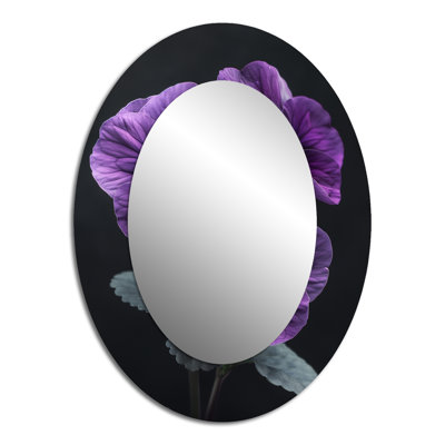 Purple And Black Pansies Flowers Velvet Vibes I - Floral Oval Decorative Mirror On Metal