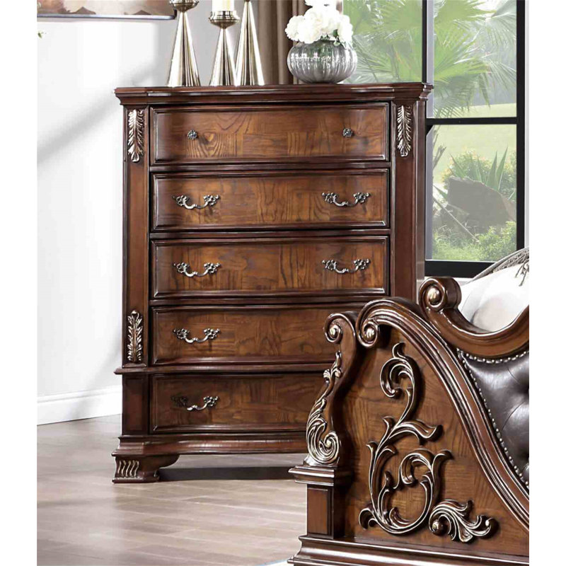 Chambre à coucher 1Pc brun cerise de style traditionnel avec plateau en marbre véritable bronze et poignée ronde, Brown