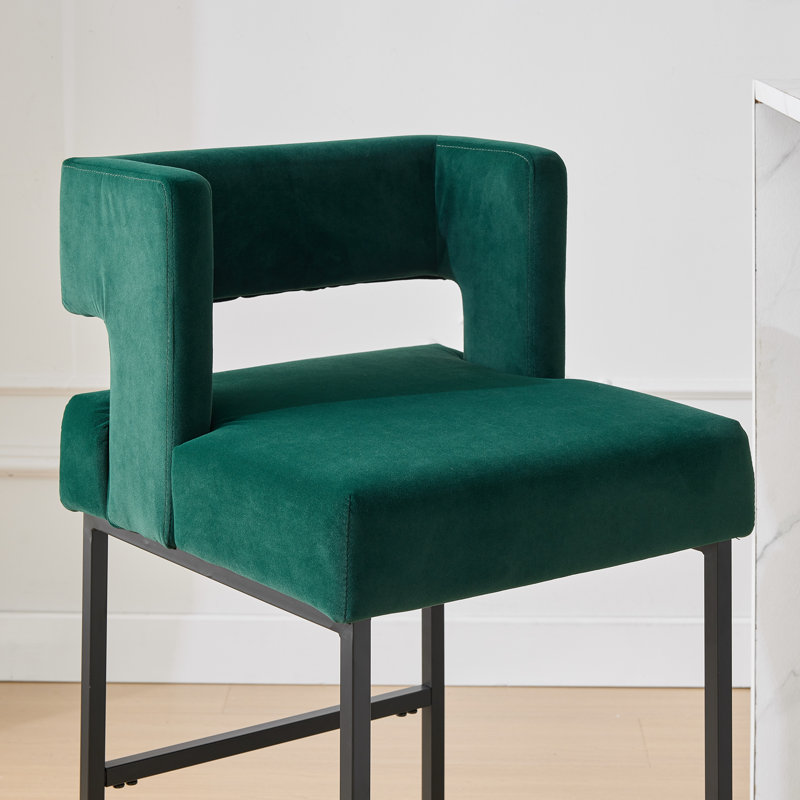 Tabouret de comptoir rembourré de 26 po avec structure en métal (ensemble de 2), Vert, Noir, noir, noir, noir