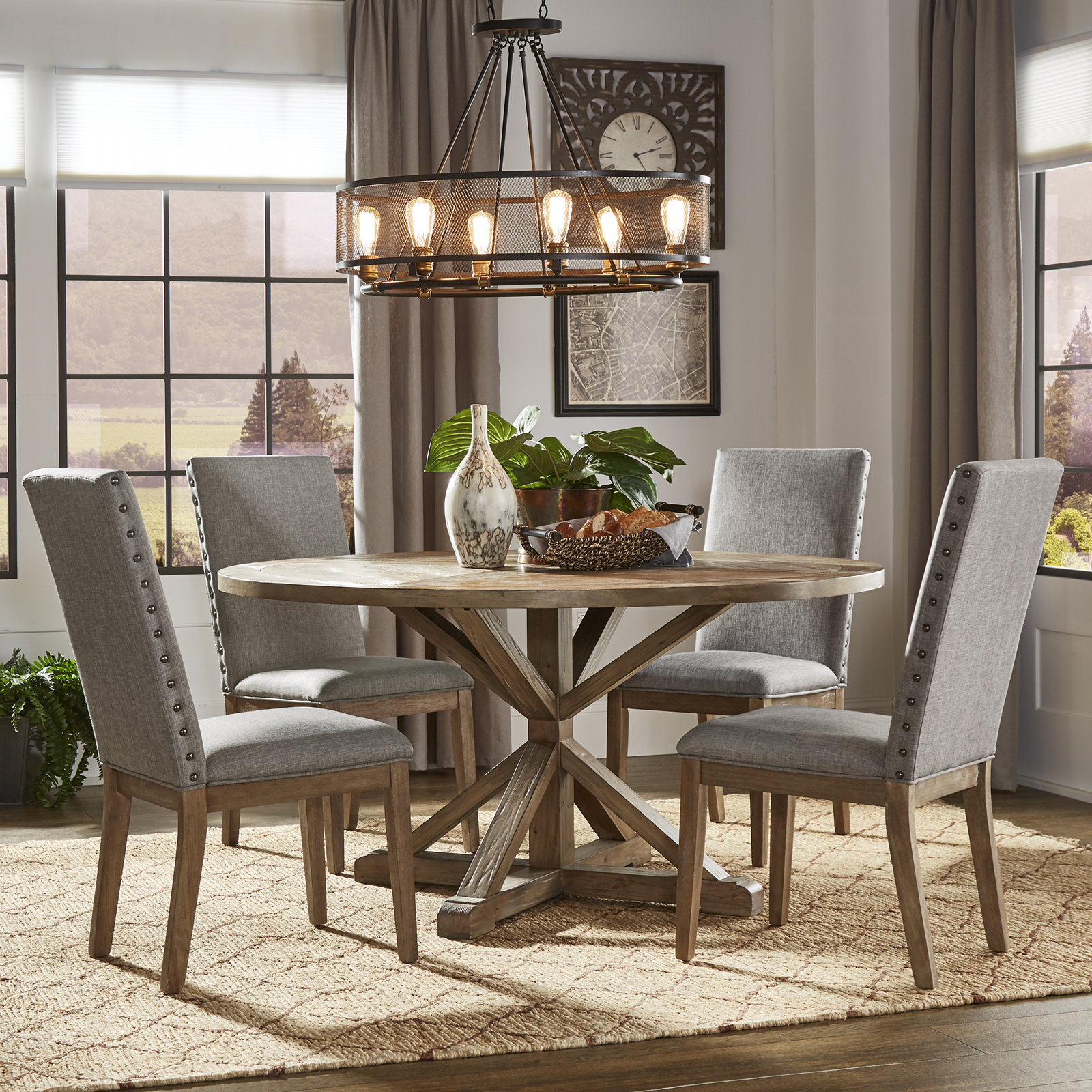 Deane 4 - Person Pedestal Dining Set, Grey Linen
