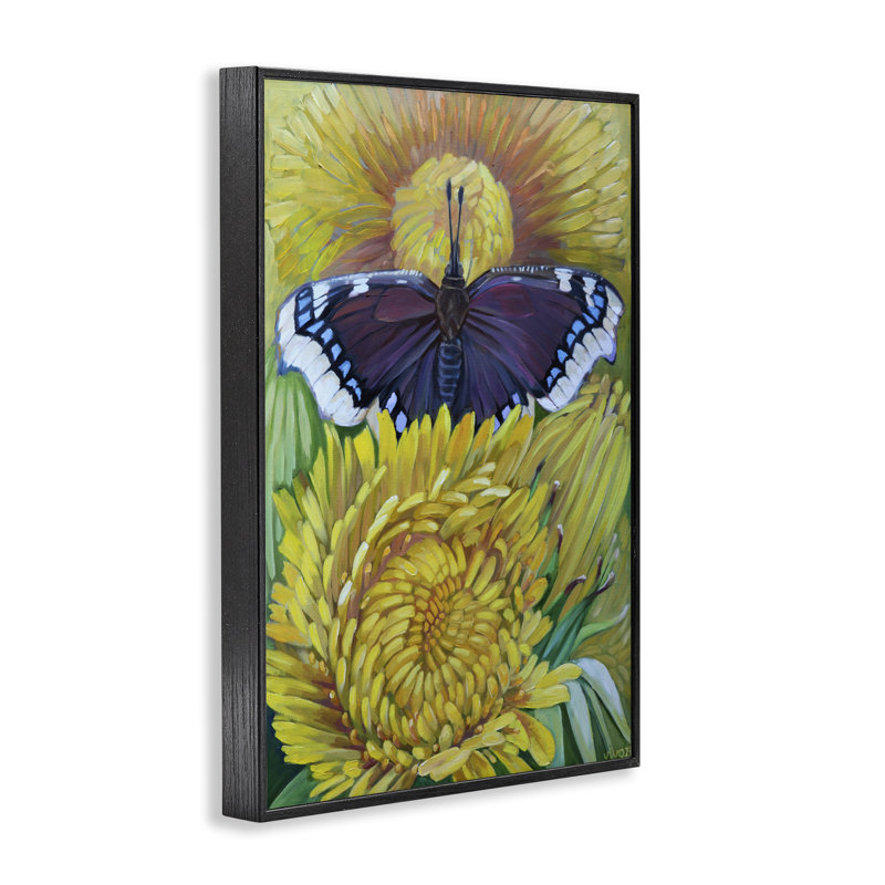 «Butterfly & Yellow Chrysanthemums», giclée encadrée, design par Violeta Vollmer, H 18 po x l 12 po