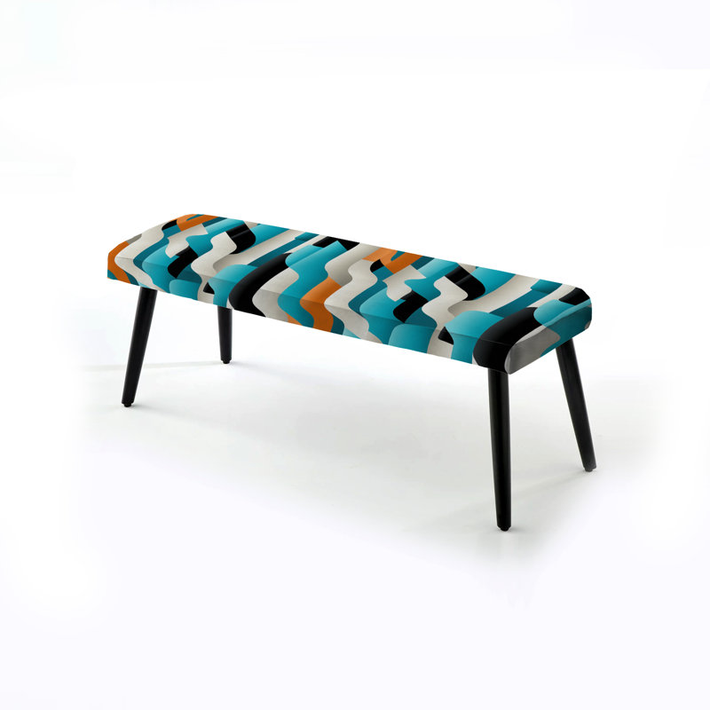 Banc rembourré géométrique noir, Blue And White Futuristic Lined Mirage