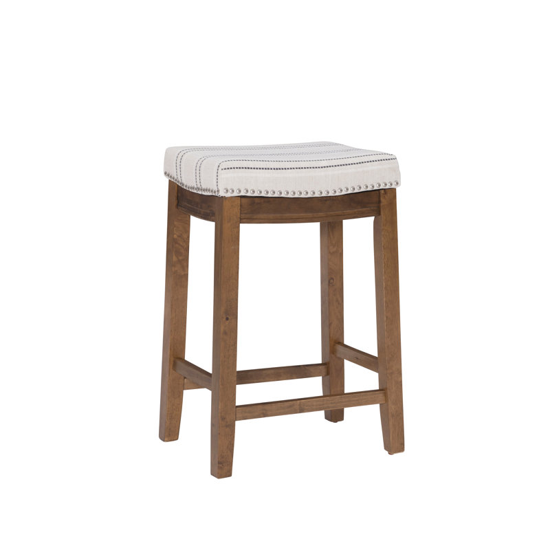 Tabouret de comptoir et de bar en bois massif sans dossier avec siège rembourré Bartonville, Polyester naturel / Brun foncé