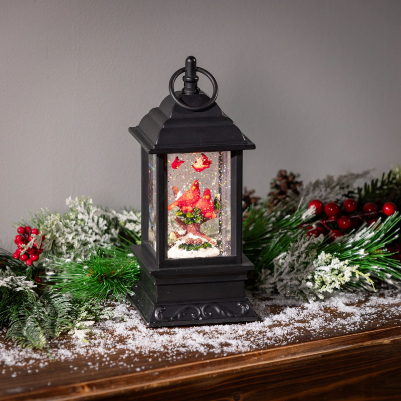 Lanterne à eau décorative de table Snowbirds en plastique avec DEL, 25 cm de hauteur