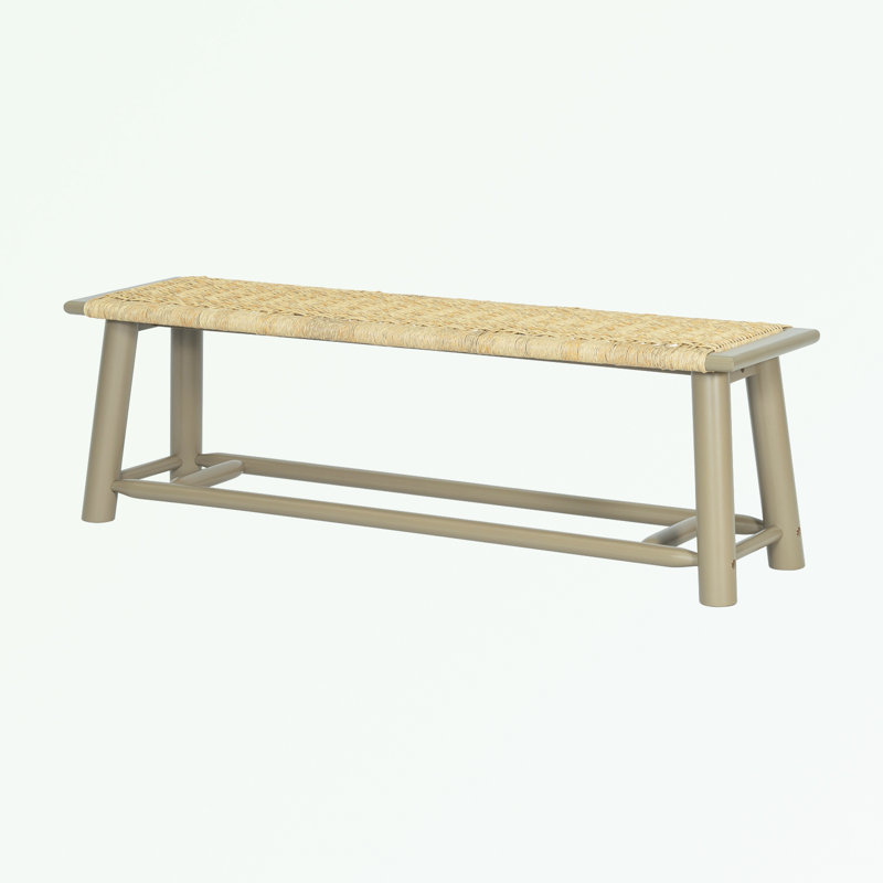 benches with Rattan seat and wooden legs, Beige