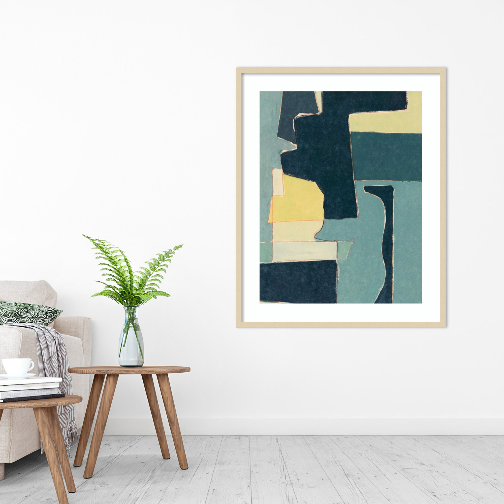 Blue Note II by Rob Delamater., 41.38" H x 33.38" W x 0.88" D, Natural Framed Paper