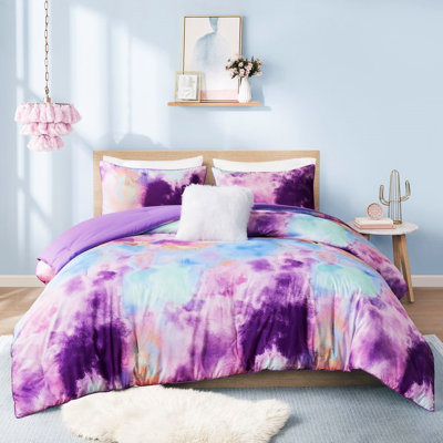 Édredon pour grand lit avec motif de teinture par nœuds, tissu en microfibre, rembourrage, bords passepoilés, aquarelle pour lit double / grand lit, bordures souples, rembourrage