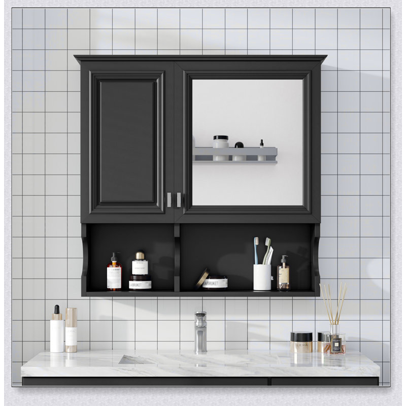 Armoire à pharmacie murale à miroir de 30 pouces avec tablettes réglables et rangement ouvert, parfaite pour l'organisation et l'élégance de la salle de bain