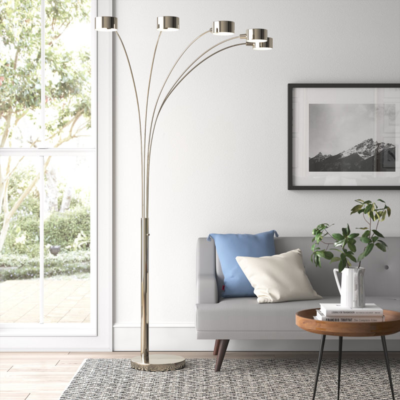 Artiva 88" Brushed Steel Adjustable Multi-Head Arc Floor Lamp