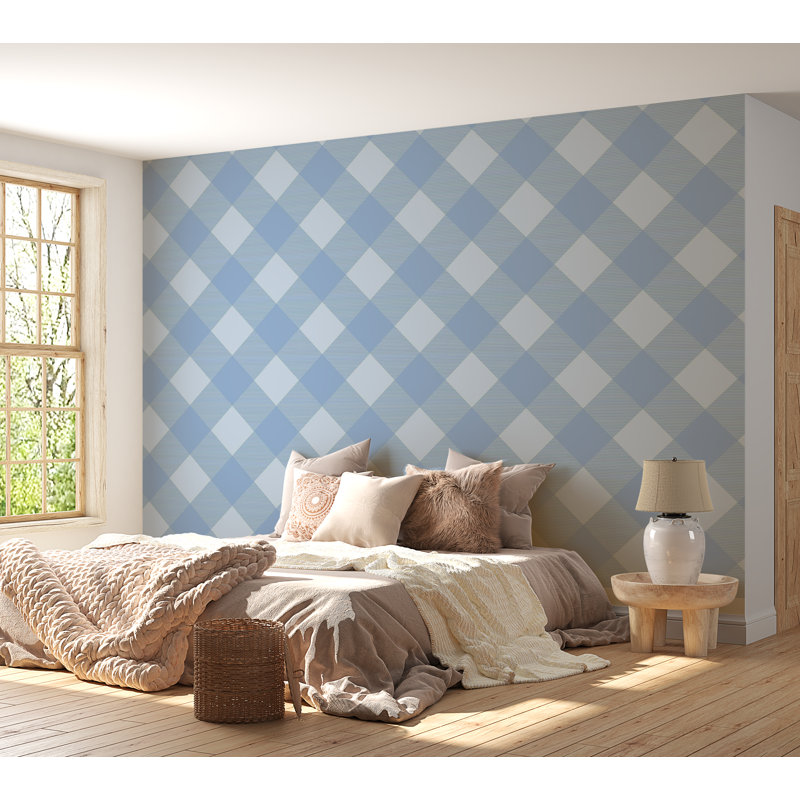Papier peint de qualité supérieure - Motif géométrique bleu, L 96 po x l 120 po