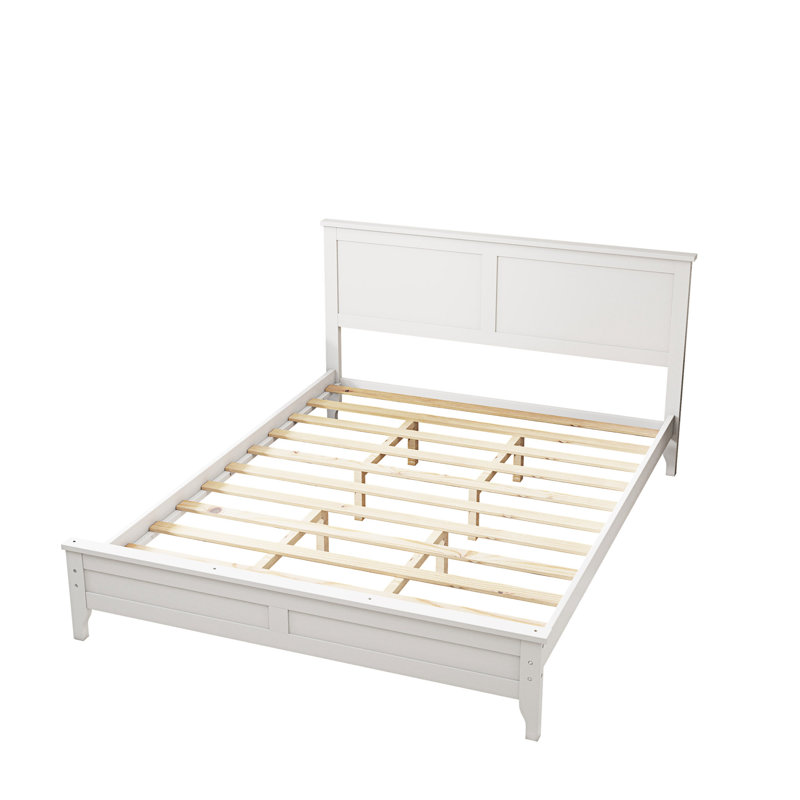 Solid Wood Platform Bed ,Low Profile bed frame, King, White