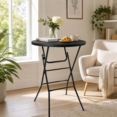 Table de cocktail pliante ronde de 31,5 pouces, table de pub portable à plateau haut | Table de bar pliable en PEHD avec pieds amovibles pour un rassemblement de fête, peu encombrant, rangement facile, capacité de 200 lb