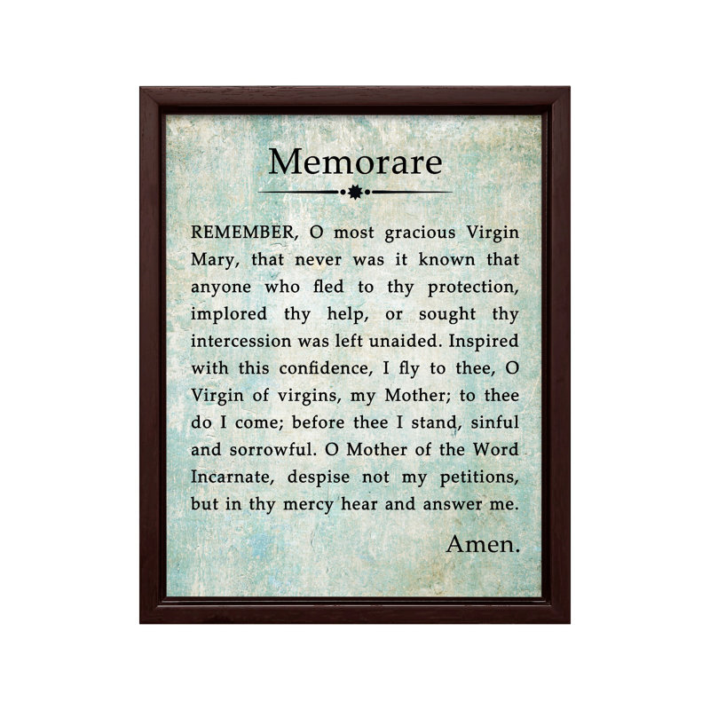 Memorare Prayer, Canvas, 12"H x 16"W, Brown Framed