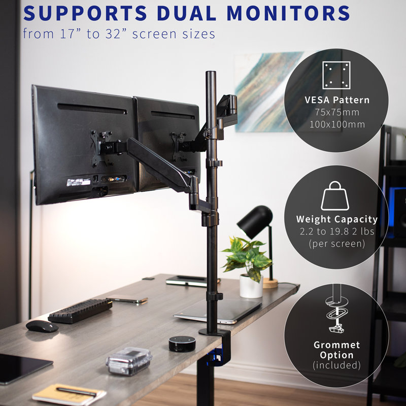 Monitor Arm VIVO Dual Monitor Desk Mount Extra Tall Adjustable - Main Image
