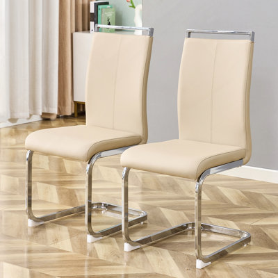 Chaise de salle à manger, chaise d'appoint rembourrée à haut dossier en cuir de polyuréthane avec pieds en métal en forme de C