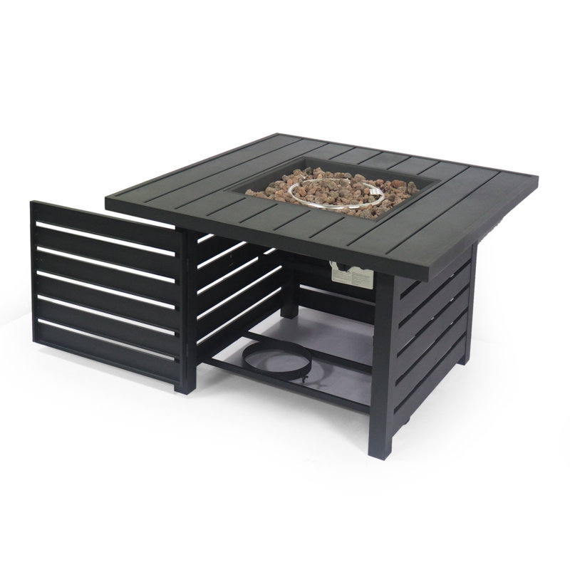 Fernon Square Iron Propane Fire Pit Table with Hidden Fuel Tank, Matte Black
