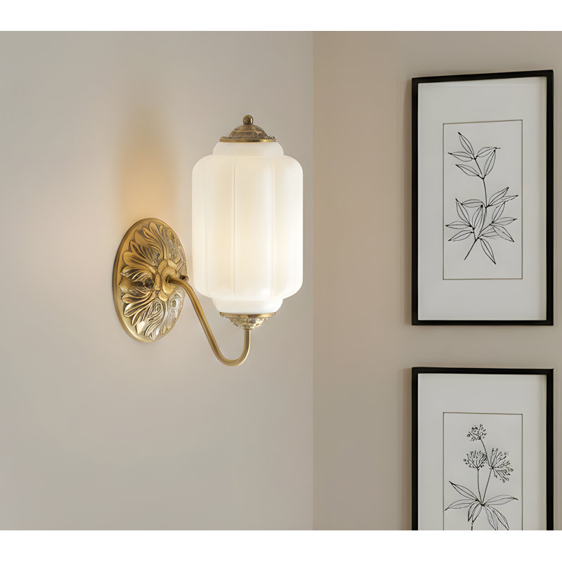 Lampe murale 1 lumière Art déco campagne française avec abat-jour en verre de lait blanc