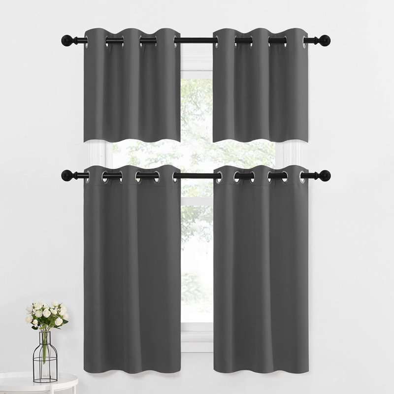 NICETOWN Blackout Small Window Valances, Rustic Farmhouse Curtains Grommet Top Thermal Insulated Window Drapes for Kitchen/Bathroom/Basement, 2 Panels.