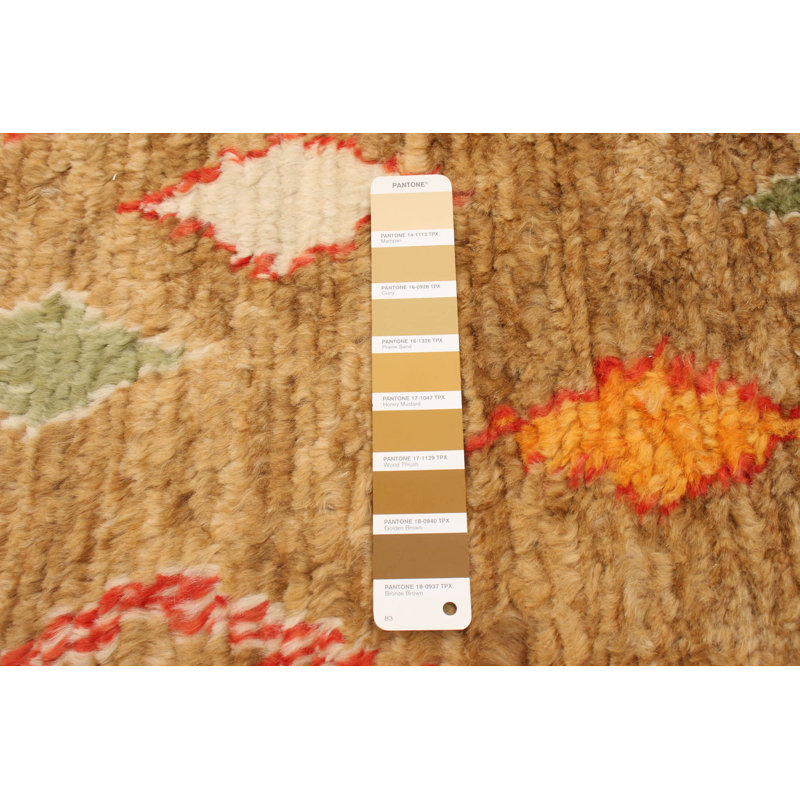 Tapis décoratif en laine brun clair marocain de conception unique 6 pi x 9 pi noué à la main New Age pake