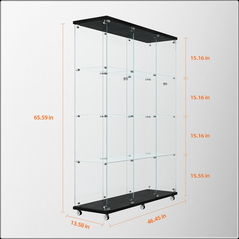 Élégante vitrine en verre trempé avec éclairage à DEL Bluetooth et mobilité facile, idéale pour la décoration moderne, Noir