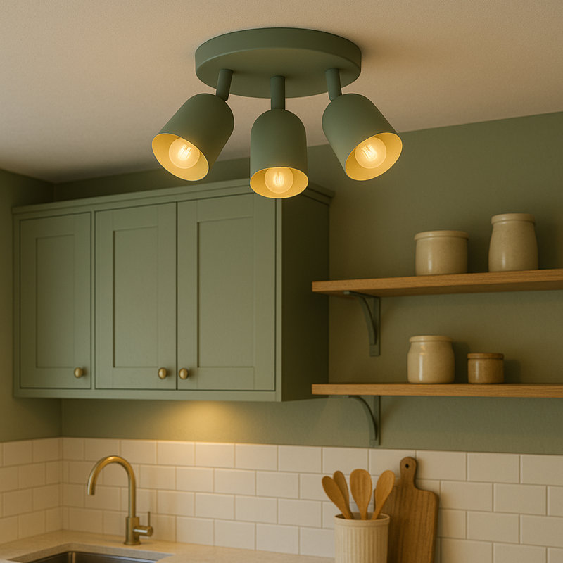 Tilston Steel Minimalist Triple Ceiling Spotlight, Green
