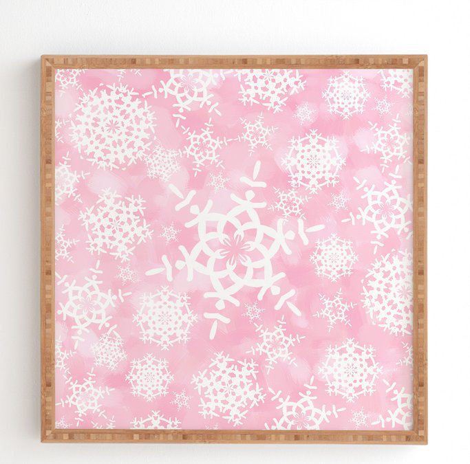 « snow flurries », reproduction rose, H 20 po x l 20 po, Cadre satiné
