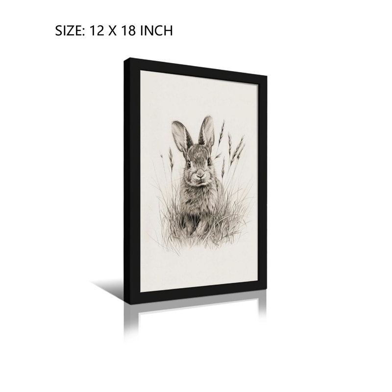 Croquis de lapin, art mural encadré 12 "x 18" avec cadre noir pour chambre de bébé
