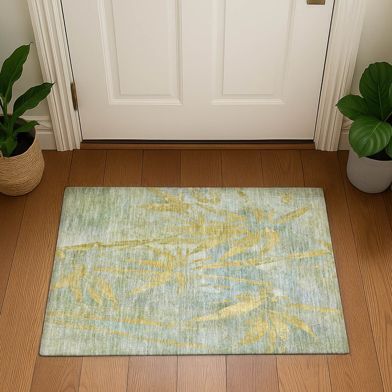 Premium Machine Washable Mayfield AMF2222 Botanical Rug, 1'8" x 2'6", Sage