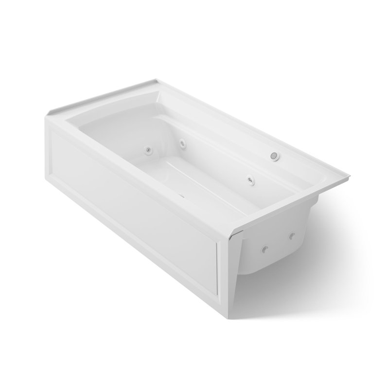 Archer 72" x 36" Alcove Whirlpool Acrylic Bathtub with Heater, White, Right