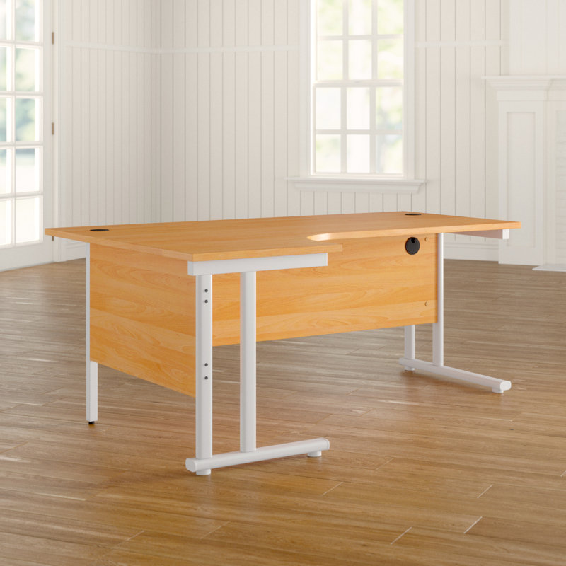 L-Shaped Metal Base Desk Shell, Left, Beech/White, 73cm H x 160cm W x 120cm D