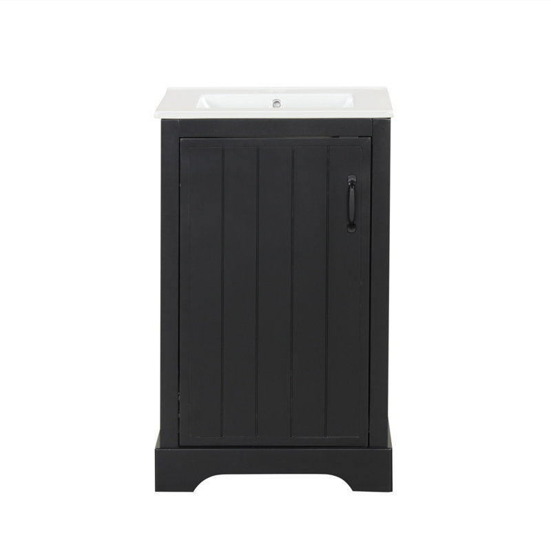 Meuble-lavabo de 20 pouces avec lavabo, porte à fermeture douce et tablettes réglables pour un rangement efficace, Noir