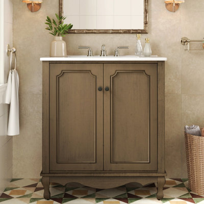 Meuble-lavabo de salle de bain rétro 30 po avec lavabo en céramique