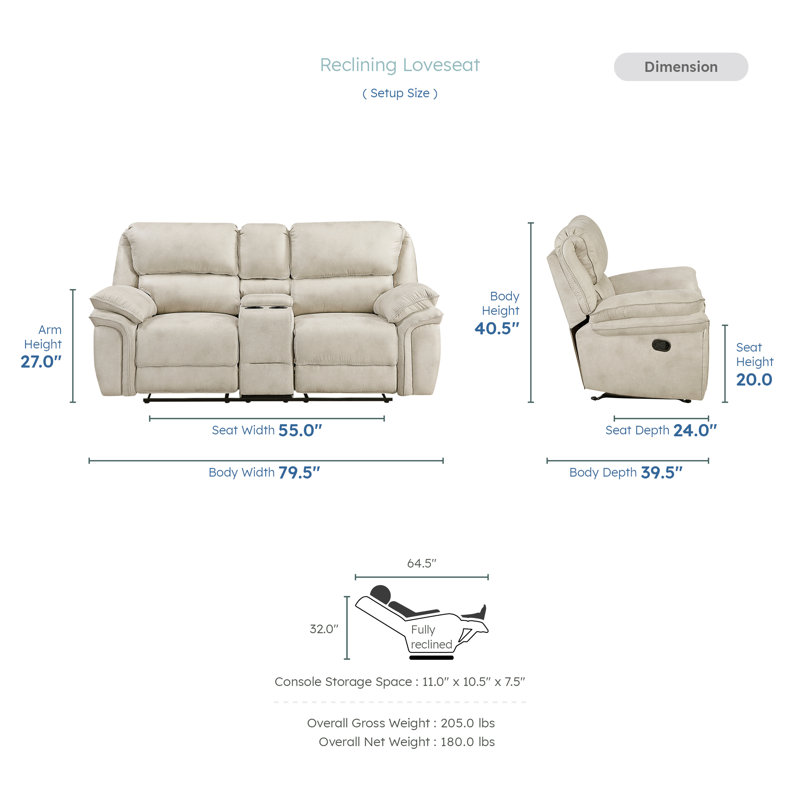 Delwayne 79.5" Modern & Contemporary Polished Microfiber Manual Double Reclining Loveseat with Center Console & Tab Pull Reclining Motion