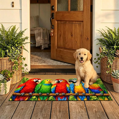  Tapis d'entrée antidérapant pour l'extérieur, 24 po x 36 po, branche de perroquet coloré