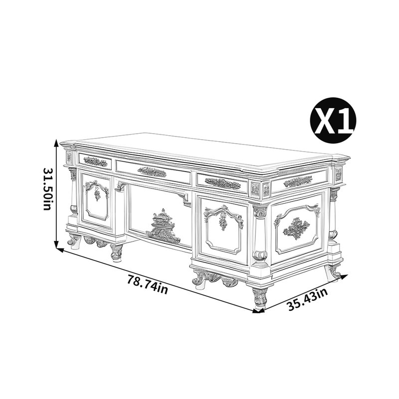 Bureau luxueux sculpté de style français