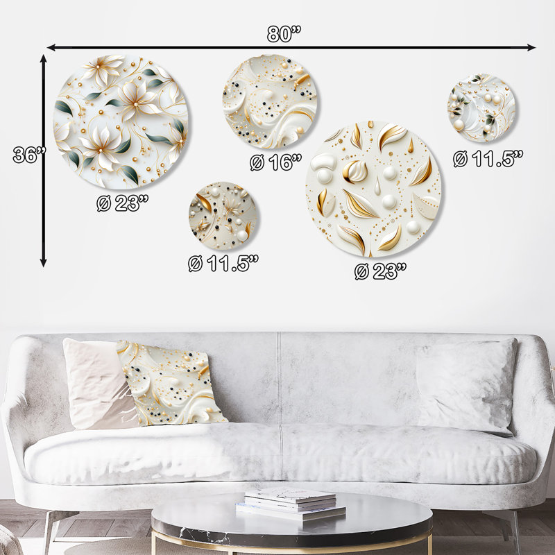 Rooney - Ensemble d'art mural floral rond de 5 pièces