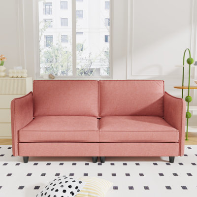 Rouge 2 places, profondeur 74,39 po, style Mid-Century moderne, structure en bois massif, tissu respirant, ressorts ensachés, confortable pour chambre à coucher, dortoir, bureau, avec assemblage latéral et simple, ressort